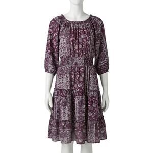 Studio 1886 Dress XL Purple Pink White Floral Boho Smocked Waist Patchwork Style